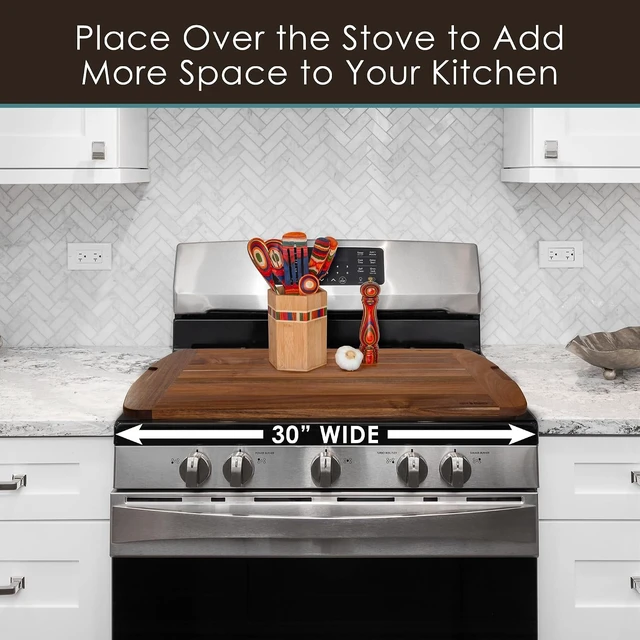 Alt view image 3 of 7 - Rock & Branch 30" x 20" Acacia Wood Extra Large Cutting Board, Stove Top Cover or Over the Sink Chopping Block, Noodle Board and Giant Charcuterie Serving Tray