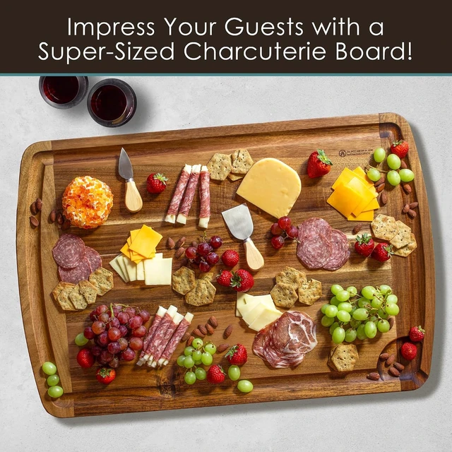Alt view image 4 of 7 - Rock & Branch 30" x 20" Acacia Wood Extra Large Cutting Board, Stove Top Cover or Over the Sink Chopping Block, Noodle Board and Giant Charcuterie Serving Tray