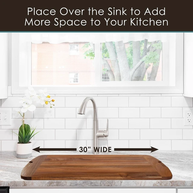 Alt view image 5 of 7 - Rock & Branch 30" x 20" Acacia Wood Extra Large Cutting Board, Stove Top Cover or Over the Sink Chopping Block, Noodle Board and Giant Charcuterie Serving Tray