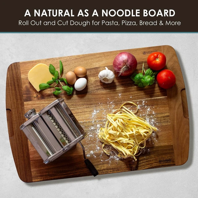 Alt view image 6 of 7 - Rock & Branch 30" x 20" Acacia Wood Extra Large Cutting Board, Stove Top Cover or Over the Sink Chopping Block, Noodle Board and Giant Charcuterie Serving Tray