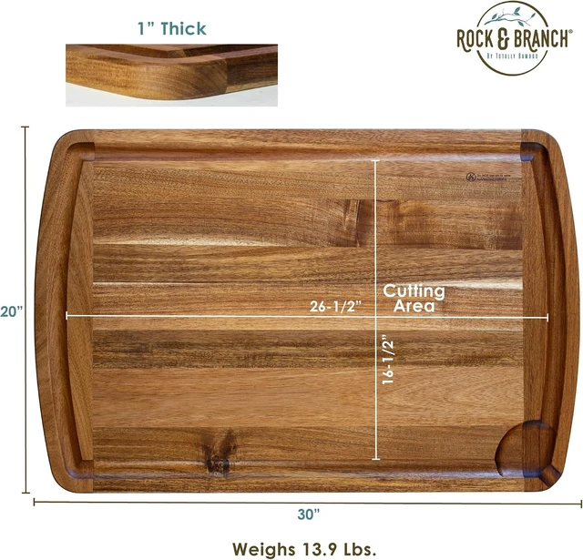 Alt view image 7 of 7 - Rock & Branch 30" x 20" Acacia Wood Extra Large Cutting Board, Stove Top Cover or Over the Sink Chopping Block, Noodle Board and Giant Charcuterie Serving Tray
