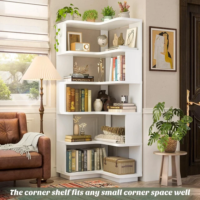 Alt view image 2 of 7 - Corner Book Shelf, 6-Shelf L Shaped Corner Bookshelf with Baffle
