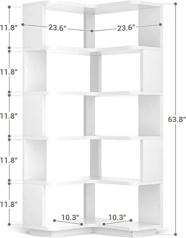 Alt view image 3 of 7 - Corner Book Shelf, 6-Shelf L Shaped Corner Bookshelf with Baffle