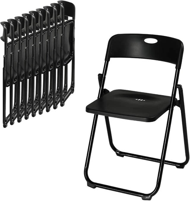 Main image of 10 PCS Plastic Folding Chair, Lightweight Foldable Chair, Black