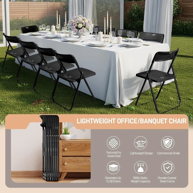 Alt view image 6 of 7 - 10 PCS Plastic Folding Chair, Lightweight Foldable Chair, Black