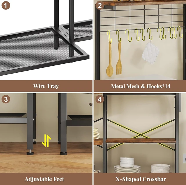 Alt view image 6 of 7 - L-Shaped Bakers Rack with Power Outlet, 6-Tier Microwave Stand with Storage