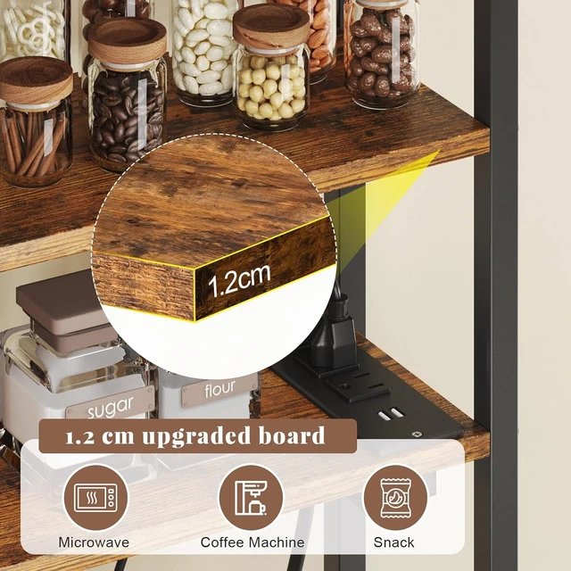 Alt view image 5 of 7 - L-Shaped Bakers Rack with Power Outlet, 6-Tier Microwave Stand with Storage