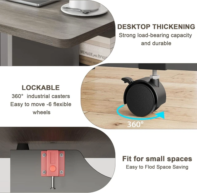 Alt view image 7 of 7 - FoldingTable, Drop Leaf Dining Table with 6 Wheels and 2-Layer Storage Shelf, Space Saving Table for Small Spaces (Slate Oak, 50.1" D x 31.4" W x 29.5" H)