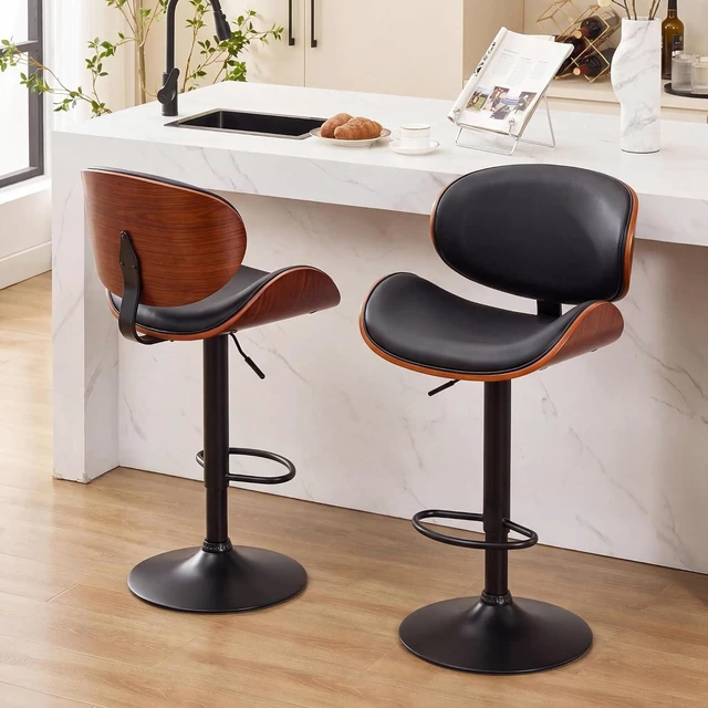 Main image of Swivel Bar Stools Set of 2, Counter Height Bar Chairs w/PU Leather Back, Adjustable Height & Footrest, Modern Upholstered Barstools for Kitchen Island Dining Room Bar, Black