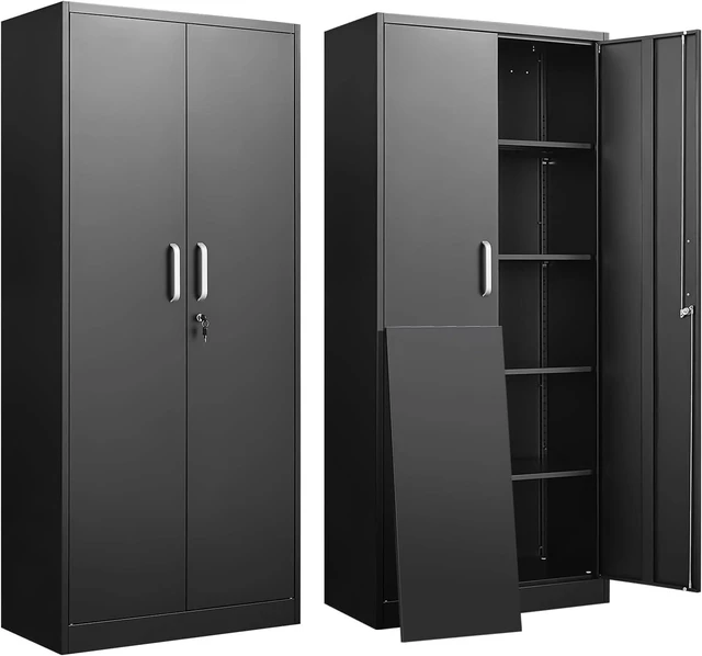 Main image of Metal Storage Cabinet with Adjustable Shelves, Garage Storage Cabinets with Doors and Shelves, File Cabinets for Home Office, Kitchen Pantry Cabinet, 71'H, Black