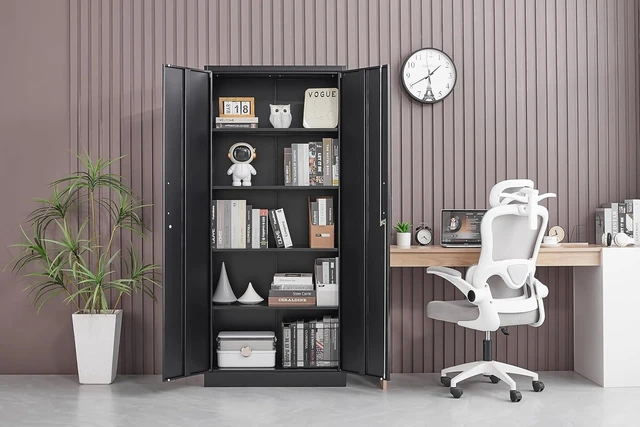 Alt view image 4 of 7 - Metal Storage Cabinet with Adjustable Shelves, Garage Storage Cabinets with Doors and Shelves, File Cabinets for Home Office, Kitchen Pantry Cabinet, 71'H, Black