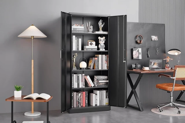 Alt view image 5 of 7 - Metal Storage Cabinet with Adjustable Shelves, Garage Storage Cabinets with Doors and Shelves, File Cabinets for Home Office, Kitchen Pantry Cabinet, 71'H, Black