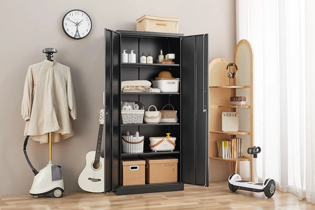 Alt view image 6 of 7 - Metal Storage Cabinet with Adjustable Shelves, Garage Storage Cabinets with Doors and Shelves, File Cabinets for Home Office, Kitchen Pantry Cabinet, 71'H, Black