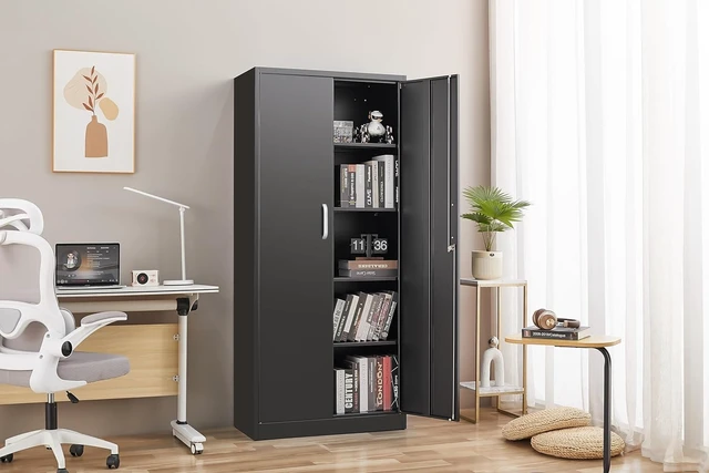 Alt view image 7 of 7 - Metal Storage Cabinet with Adjustable Shelves, Garage Storage Cabinets with Doors and Shelves, File Cabinets for Home Office, Kitchen Pantry Cabinet, 71'H, Black