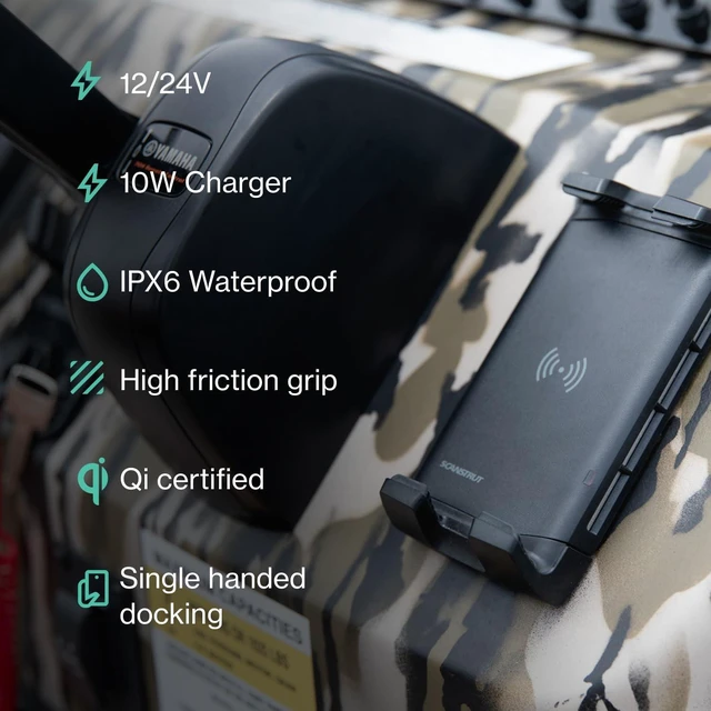 Alt view image 3 of 7 - Active 15W Waterproof Wireless Charger Mount, IPX6 Rated, 12/24V Qi Fast Charging Phone Holder for Boats, RVs & ATVs, One-Hand Docking, Secure Grip, Universal Compatibility