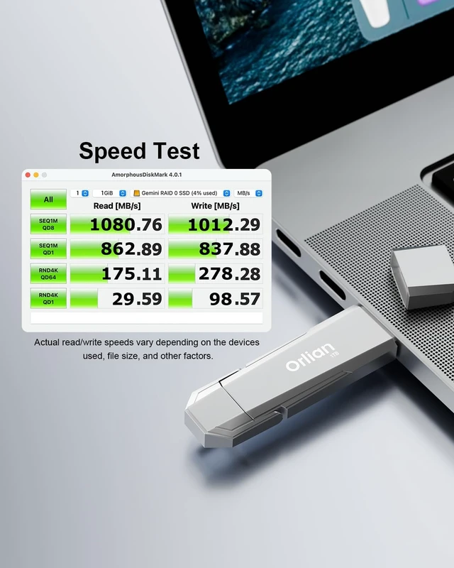 Alt view image 3 of 7 - 1TB External Portable SSD USB Solid State Drive Up to 1000MB/s USB 3.2 Gen 2 Dual Drive Type C + USB A Solid State Thumb Drive