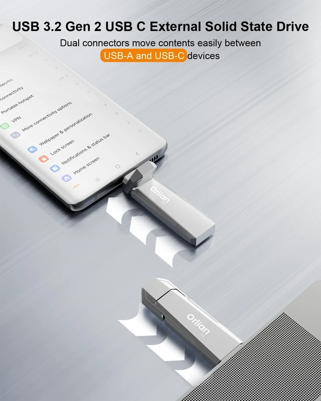 Alt view image 4 of 7 - 1TB External Portable SSD USB Solid State Drive Up to 1000MB/s USB 3.2 Gen 2 Dual Drive Type C + USB A Solid State Thumb Drive