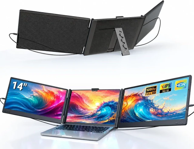 Main image of Laptop Screen Extender, 14" Triple Portable Monitor for Laptop, 1080P FHD IPS Screen Extender Monitors for 13"-17", Travel Monitor for Mac/Windows/Chrome, Built-in Speakers