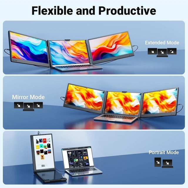 Alt view image 4 of 7 - Laptop Screen Extender, 14" Triple Portable Monitor for Laptop, 1080P FHD IPS Screen Extender Monitors for 13"-17", Travel Monitor for Mac/Windows/Chrome, Built-in Speakers