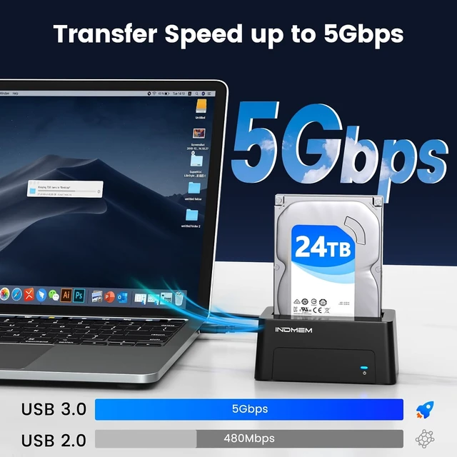 Alt view image 2 of 7 - SAS to USB 3.0 Adapter, SAS/SATA Hard Drive Enclosure Reader Converter Docking Station for 2.5/3.5 inch Server HDD SSD with 12V/2A Power Adapter,Support up to 24TB(New Upgrade)