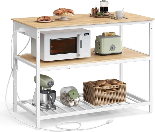 Main image of Kitchen Island with 3 Shelves, Storage Cabinet, Steel Structure