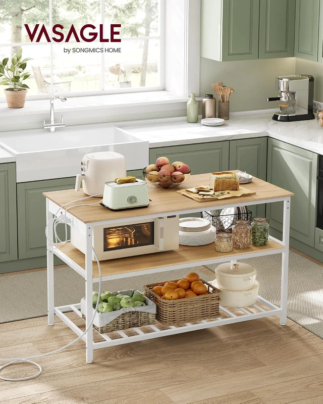 Alt view image 2 of 6 - Kitchen Island with 3 Shelves, Storage Cabinet, Steel Structure