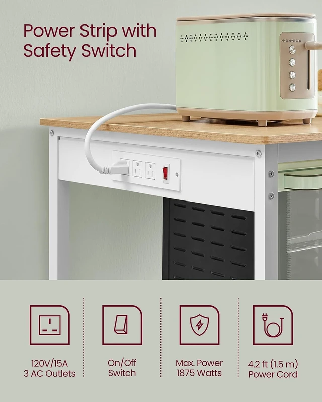 Alt view image 5 of 6 - Kitchen Island with 3 Shelves, Storage Cabinet, Steel Structure
