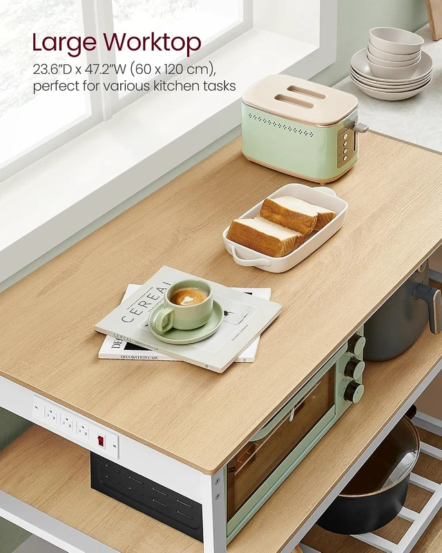 Alt view image 6 of 6 - Kitchen Island with 3 Shelves, Storage Cabinet, Steel Structure