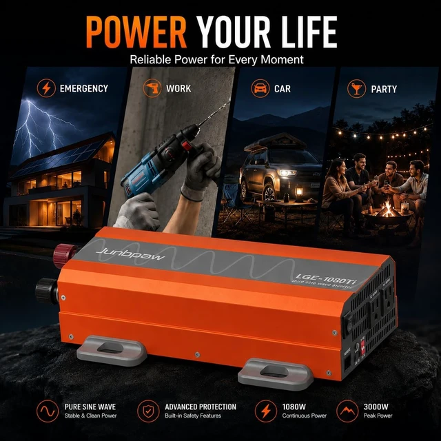 Alt view image 5 of 7 - 1080W Pure Sine Wave Power Inverter 12V to 110/120V50/60HZ93% Efficiency