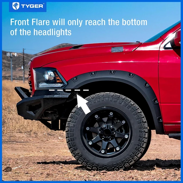 Alt view image 4 of 7 - Fender Flare Compatible with 2009-2018 Dodge Ram 1500; 2019-2024 Classic (Not fit R/T Rebel Warlock), Rough Textured Black Bolt-Riveted Style 4pc