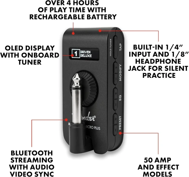 Alt view image 2 of 7 - Mustang Micro Plus Headphone Amplifier, Bluetooth Audio Streaming and 50 Amp and Effects Models, with 2-Year Warranty