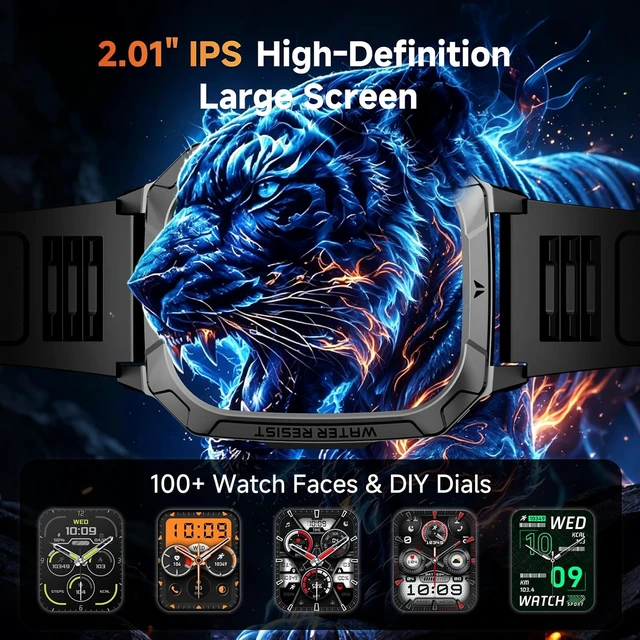 Alt view image 4 of 7 - Smart Watches for Men, 1400mAh Military Smart Watch with LED Flashlight, 2.01" Fitness Tracker, Bluetooth Call, 100+ Sports, Heart Rate SpO2 Sleep, IP68, Smart Watch for Android Phones & iPhone