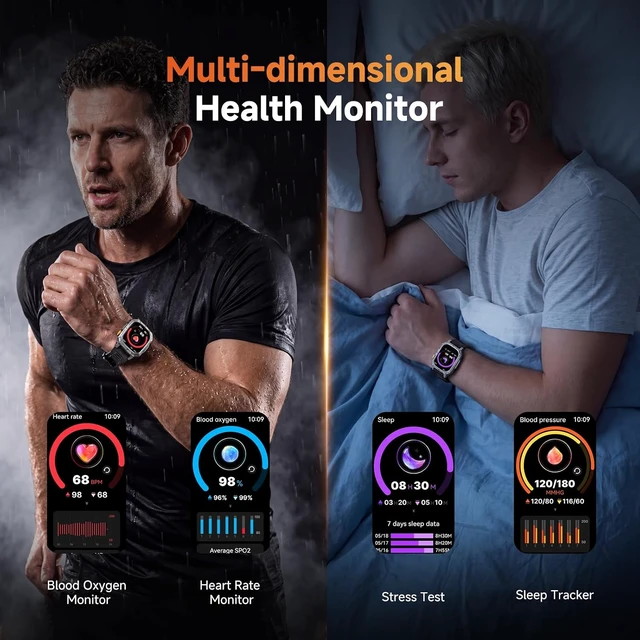 Alt view image 7 of 7 - Smart Watches for Men, 1400mAh Military Smart Watch with LED Flashlight, 2.01" Fitness Tracker, Bluetooth Call, 100+ Sports, Heart Rate SpO2 Sleep, IP68, Smart Watch for Android Phones & iPhone