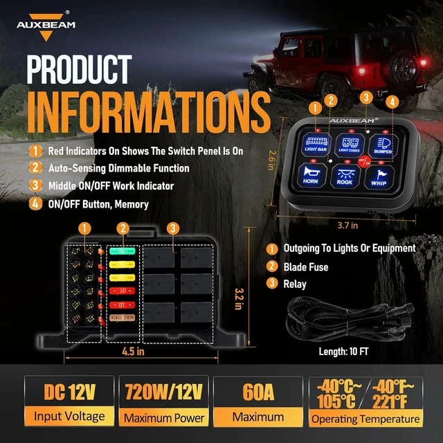 Alt view image 2 of 7 - 6 Gang Switch Panel BC60 Universal Circuit Control Relay System Automatic Dimmable LED Switch Pod Touch Control Panel Switch Box for Car Truck Pickup Boat UTV SUV - Blue, 3 Years Warranty