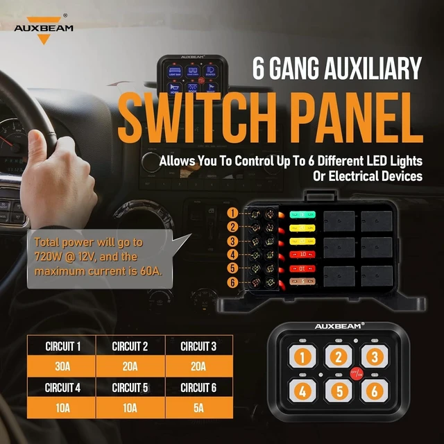 Alt view image 3 of 7 - 6 Gang Switch Panel BC60 Universal Circuit Control Relay System Automatic Dimmable LED Switch Pod Touch Control Panel Switch Box for Car Truck Pickup Boat UTV SUV - Blue, 3 Years Warranty
