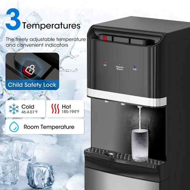 Alt view image 4 of 7 - Bottom Loading Water Cooler Dispenser,Gloss Black