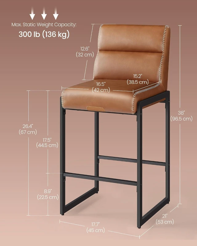 Alt view image 2 of 6 - Bar Stools Set of 2, Counter Height Chairs with Backs, 26.4-Inch