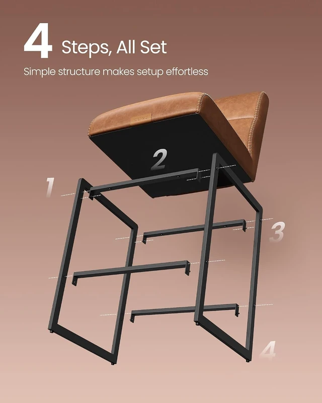 Alt view image 6 of 6 - Bar Stools Set of 2, Counter Height Chairs with Backs, 26.4-Inch