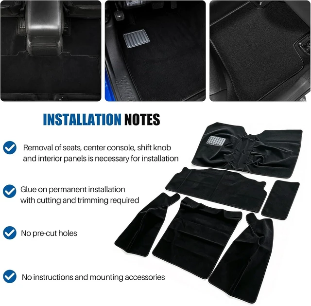 Alt view image 4 of 5 - Full Set Black Carpet Kit Floor Mat 6PCS for Jeep Wrangler YJ 1987-1995