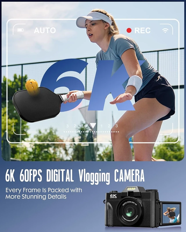 Alt view image 2 of 7 - 6K WiFi Flip Screen Digital Camera, Mic & Fill Light for Photography