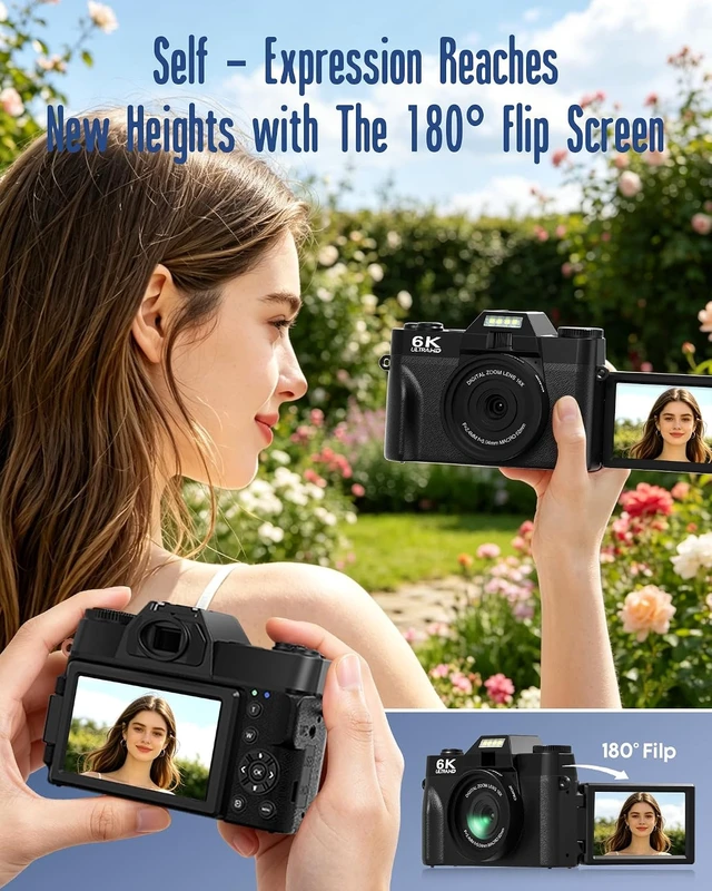 Alt view image 5 of 7 - 6K WiFi Flip Screen Digital Camera, Mic & Fill Light for Photography