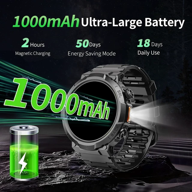 Alt view image 3 of 7 - Military Smart Watch for Men, 50+ Day Battery Life, Bluetooth Call