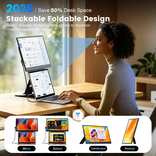 Alt view image 3 of 7 - Laptop Screen Extender, 15.6" Fhd Portable Monitor With Dual Stands