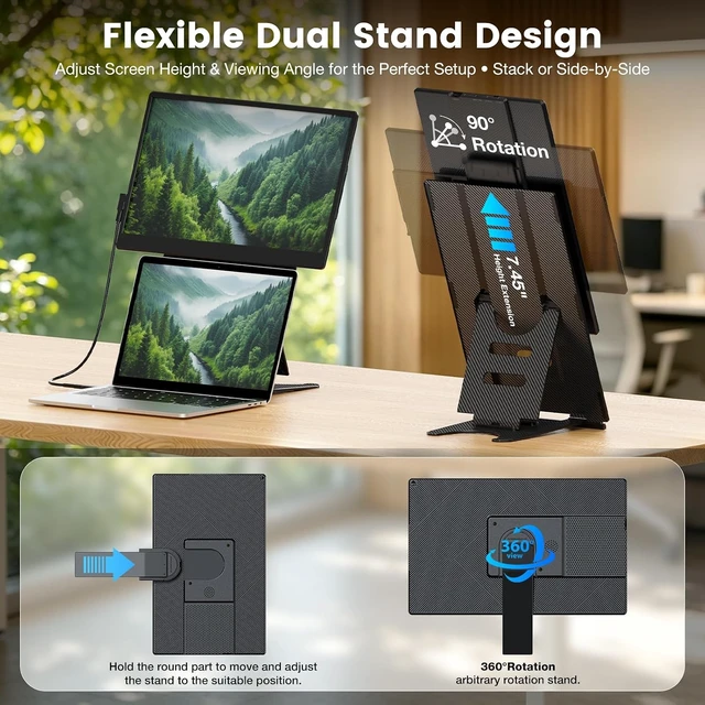 Alt view image 4 of 7 - Laptop Screen Extender, 15.6" Fhd Portable Monitor With Dual Stands