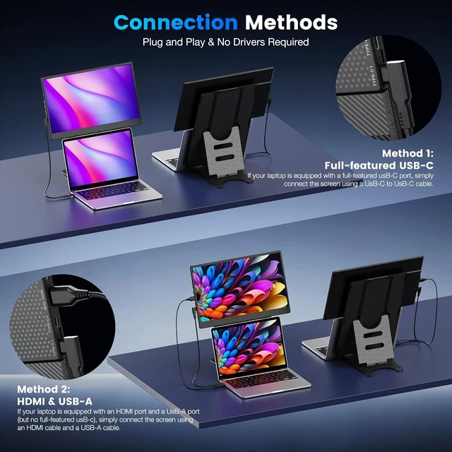 Alt view image 7 of 7 - Laptop Screen Extender, 15.6" Fhd Portable Monitor With Dual Stands