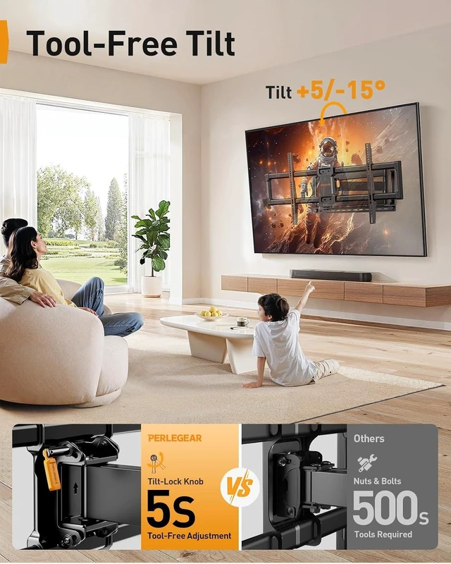 Alt view image 7 of 7 - Long Arm Full Motion TV Wall Mount for 4297 Inch TVs up to 150 lbs, Pre-Assembled TV Mount with Full Swivel, Tilt and Extension, Fits 8/12/16/24 Wood Studs, Max VESA 800x400mm, PGXLF02