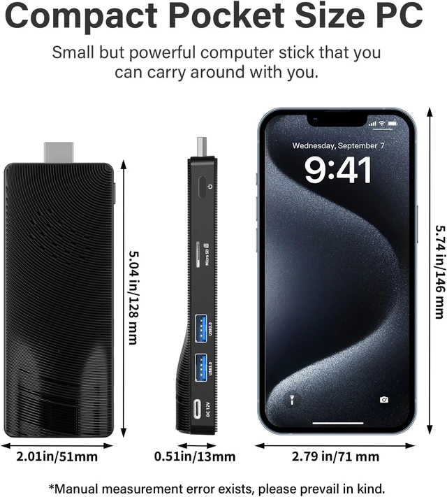 Alt view image 2 of 7 - Fanless Mini PC Stick Win 10, Micro Desktop Computer Stick Celeron J3455 4GB 64GB eMMC (1.5 GHz), Small PC USB3.0 X 2 Gigabit Ethernet 4K 60Hz