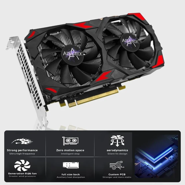 Alt view image 3 of 7 - AISURIX RX 580 8GB GDDR5 Graphics Card 2*HDMI/1*DP Gaming GPU