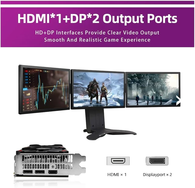 Alt view image 7 of 7 - AISURIX RX 580 8GB GDDR5 Graphics Card 2*HDMI/1*DP Gaming GPU