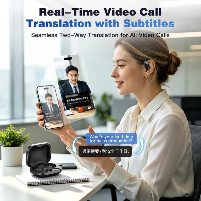 Alt view image 3 of 7 - AI Translation Earbuds for Global Calls & Video Meetings, Real-Time Bidirectional Voice Translation in 40+ Languages for Travel & Business, Built-in AI Voice Recorder for Transcription & Summaries